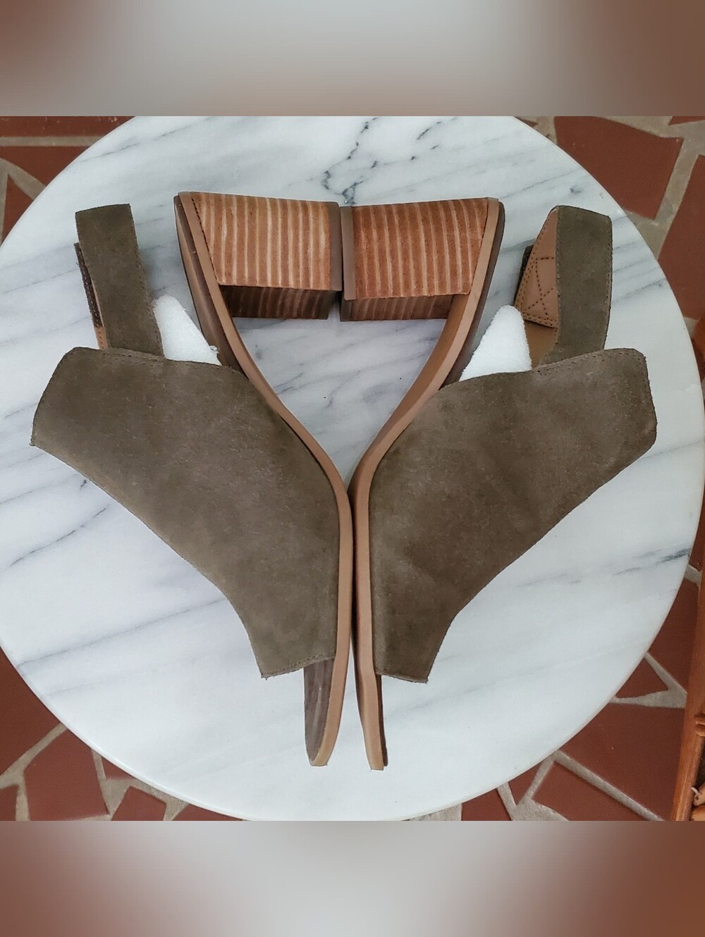 Franco Sarto Helix Olive Green Suede Slingback Block Heel Sandals - Picture 3 of 9